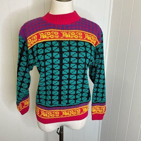 VTG Fortune Knits Inc Women's Medium Multicolored Aztec Print Pullover Sweater - Picture 1 of 10